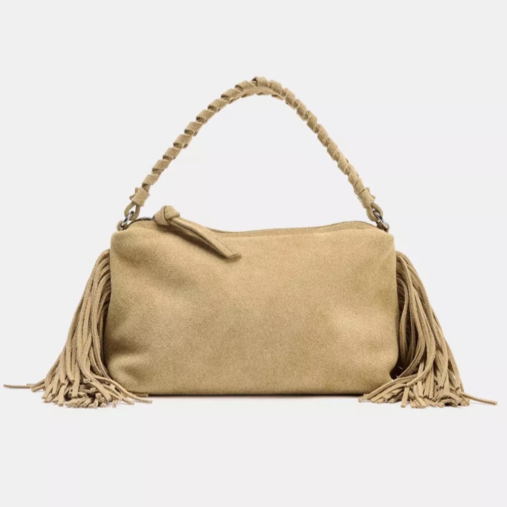 Zara Split Leather Mini Fringed Crossbody Bag